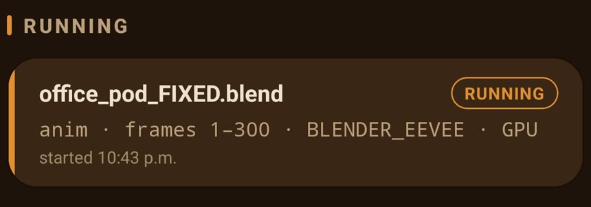A Blender render job running live in the Render Control app
