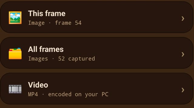 Download finished frames or the final video to your phone